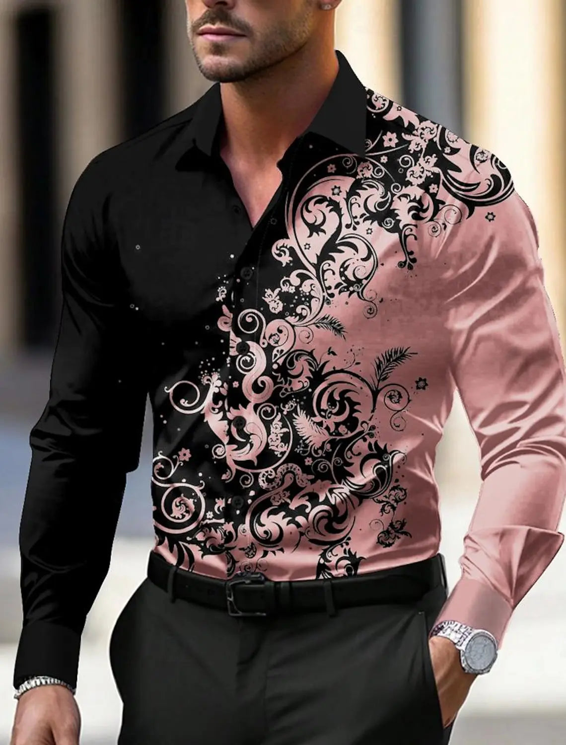 Floral Business Casual Men's Shirt Dress Shirt Button Up Shirt Long Sleeve  Fall Winter Turndown Button Up 3D Print Polyester