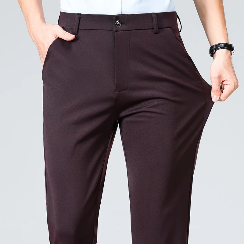 Men Formal Dress Suit Pants Work Pants Quality Business Casual Pants Black Wine Red Long Pants