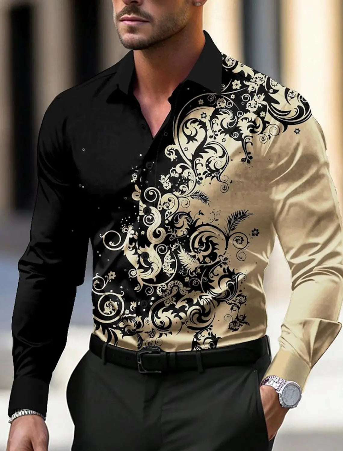 Floral Business Casual Men's Shirt Dress Shirt Button Up Shirt Long Sleeve  Fall Winter Turndown Button Up 3D Print Polyester