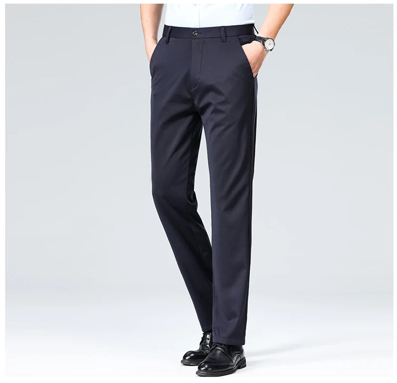 Men Formal Dress Suit Pants Work Pants Quality Business Casual Pants Black Wine Red Long Pants